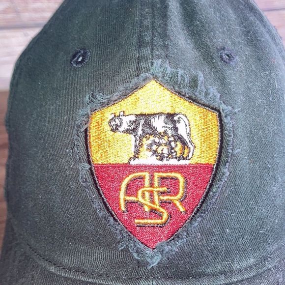 Mens A.S Roma Official Merch Hat Black& Orange Distressed - Picture 2 of 9